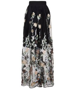 Maje Janvier Embroidered Tulle Floral Maxi Skirt