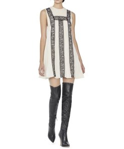 Alice + Olivia Edwina Lace Accent Stretch Silk Shift Dress