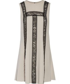 Alice + Olivia Edwina Lace Accent Stretch Silk Shift Dress