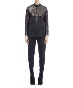 IRO Barper Leather-Top Silk Blouse