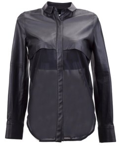 IRO Barper Leather-Top Silk Blouse