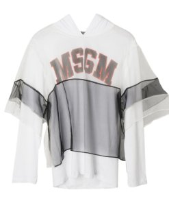MSGM White Organza Layer Hoodie