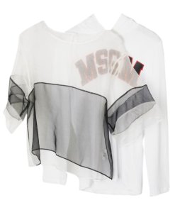 MSGM White Organza Layer Hoodie