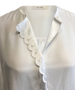Céline Scalloped Placket Silk Blouse