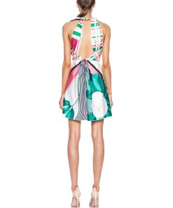 Nina Ricci Floral Print Combo Silk Halter Dress