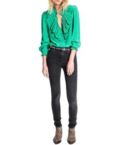 Zadig & Voltaire Tacco Ruffle Trim Silk Shirt