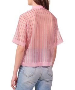Sandro Pink-Striped Collared Top