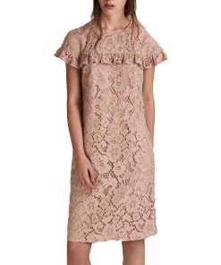 Burberry Ruffle Shoulder Midi Lace Shift Dress