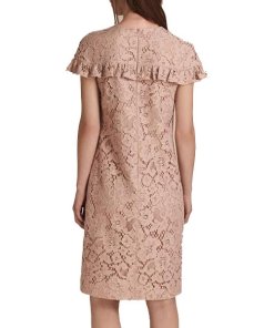 Burberry Ruffle Shoulder Midi Lace Shift Dress