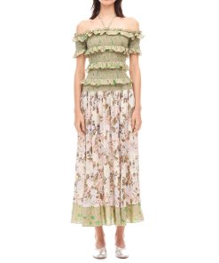 Rebecca Taylor Off-The-Shoulder Mixed Print Dress