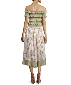Rebecca Taylor Off-The-Shoulder Mixed Print Dress