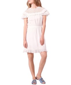 Sandro Firenze Lace Inset Pleated Ruffle Dress