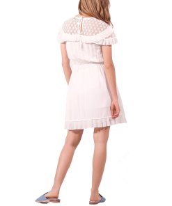 Sandro Firenze Lace Inset Pleated Ruffle Dress