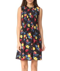Diane von Furstenberg Floral Sleeveless Pintuck Dress
