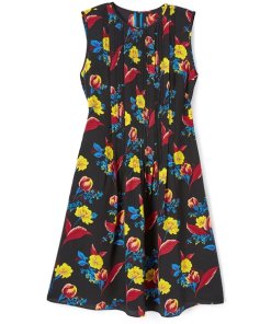 Diane von Furstenberg Floral Sleeveless Pintuck Dress