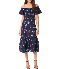 Rebecca Taylor Bell Flower Off-the-Shoulder Ruffle Dress