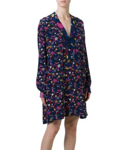 Kenzo Tanami Flower Print Long Sleeve V-neck Dress