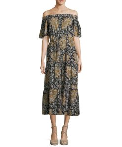 A.L.C. Doris Off-the-Shoulder Printed Midi Dress