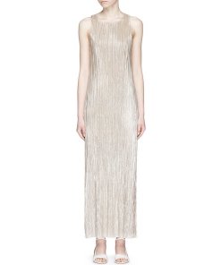 Alice + Olivia Lucia Metallic Plissé Tea-Length Dress