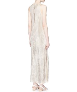 Alice + Olivia Lucia Metallic Plissé Tea-Length Dress