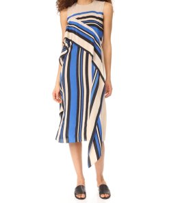 Diane von Furstenberg Borel Stripe Sleeveless Ruffle Dress