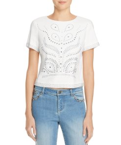 Alice + Olivia Sarina Studded Short-Sleeve Crop Top