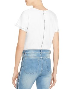Alice + Olivia Sarina Studded Short-Sleeve Crop Top
