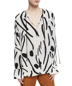 Diane von Furstenberg Keyhole Tie Long-Sleeve Silk Blouse