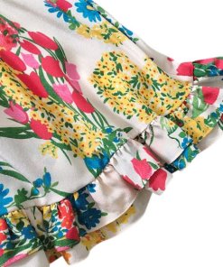 Gucci Corsage Print Pearl Button Ruffle Silk Dress