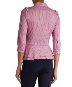 Balenciaga Striped Pussy Bow Ruched Waist Peplum Top