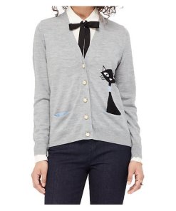 Kate Spade Broome Street Cat Intarsia Wool Cardigan