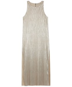 Alice + Olivia Lucia Metallic Plissé Tea-Length Dress