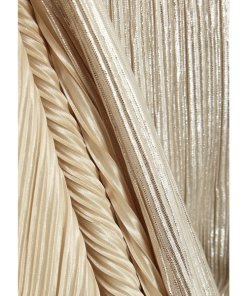 Alice + Olivia Lucia Metallic Plissé Tea-Length Dress