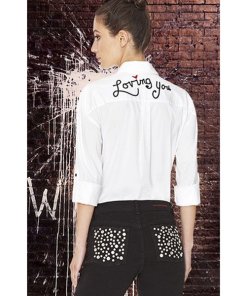 Alice + Olivia Brita Loving You Embroidered Shirt