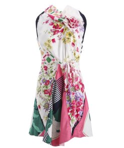 Nina Ricci Floral Print Combo Silk Halter Dress