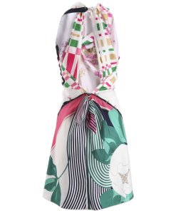 Nina Ricci Floral Print Combo Silk Halter Dress