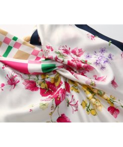 Nina Ricci Floral Print Combo Silk Halter Dress
