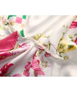 Nina Ricci Floral Print Combo Silk Halter Dress