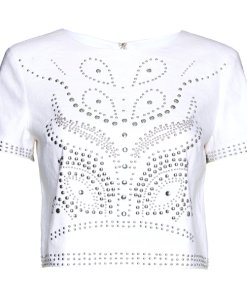Alice + Olivia Sarina Studded Short-Sleeve Crop Top