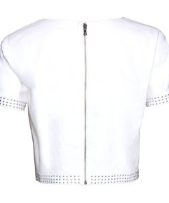 Alice + Olivia Sarina Studded Short-Sleeve Crop Top