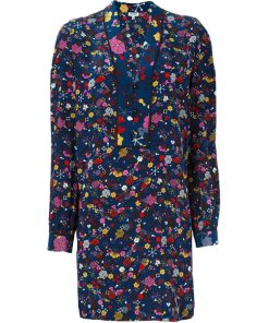 Kenzo Tanami Flower Print Long Sleeve V-neck Dress