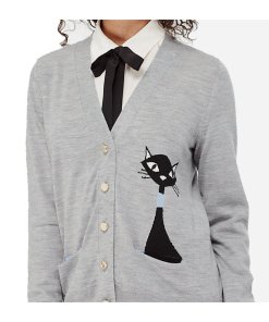 Kate Spade Broome Street Cat Intarsia Wool Cardigan