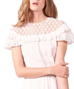 Sandro Firenze Lace Inset Pleated Ruffle Dress