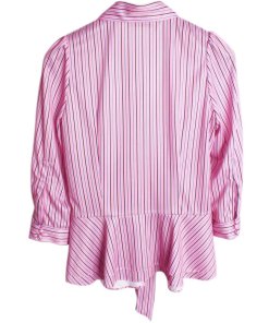 Balenciaga Striped Pussy Bow Ruched Waist Peplum Top