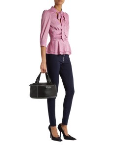 Balenciaga Striped Pussy Bow Ruched Waist Peplum Top