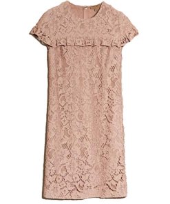 Burberry Ruffle Shoulder Midi Lace Shift Dress