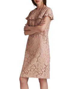Burberry Ruffle Shoulder Midi Lace Shift Dress