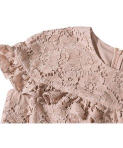 Burberry Ruffle Shoulder Midi Lace Shift Dress