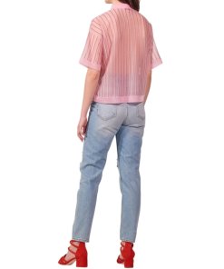 Sandro Pink-Striped Collared Top