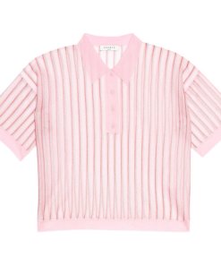Sandro Pink-Striped Collared Top